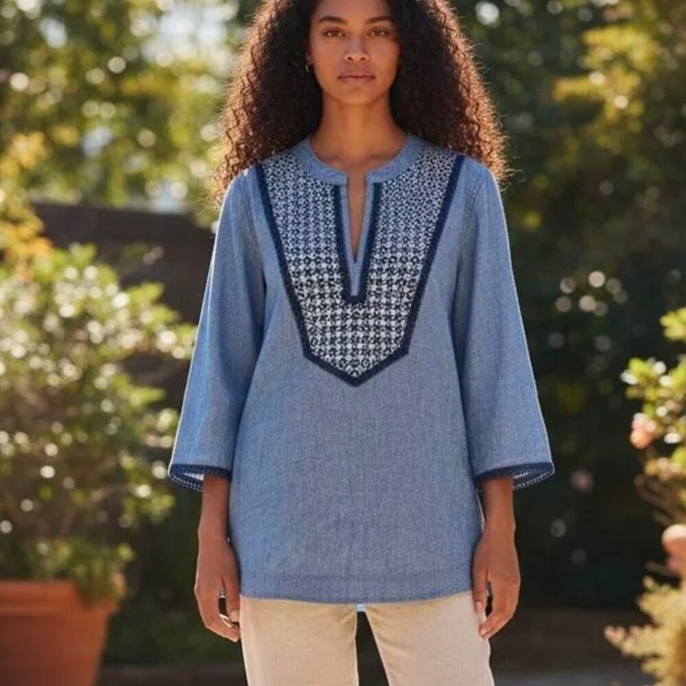 Tory Burch Bernadette Top - Blue Shirt - Blouse - Tunic - Size 12